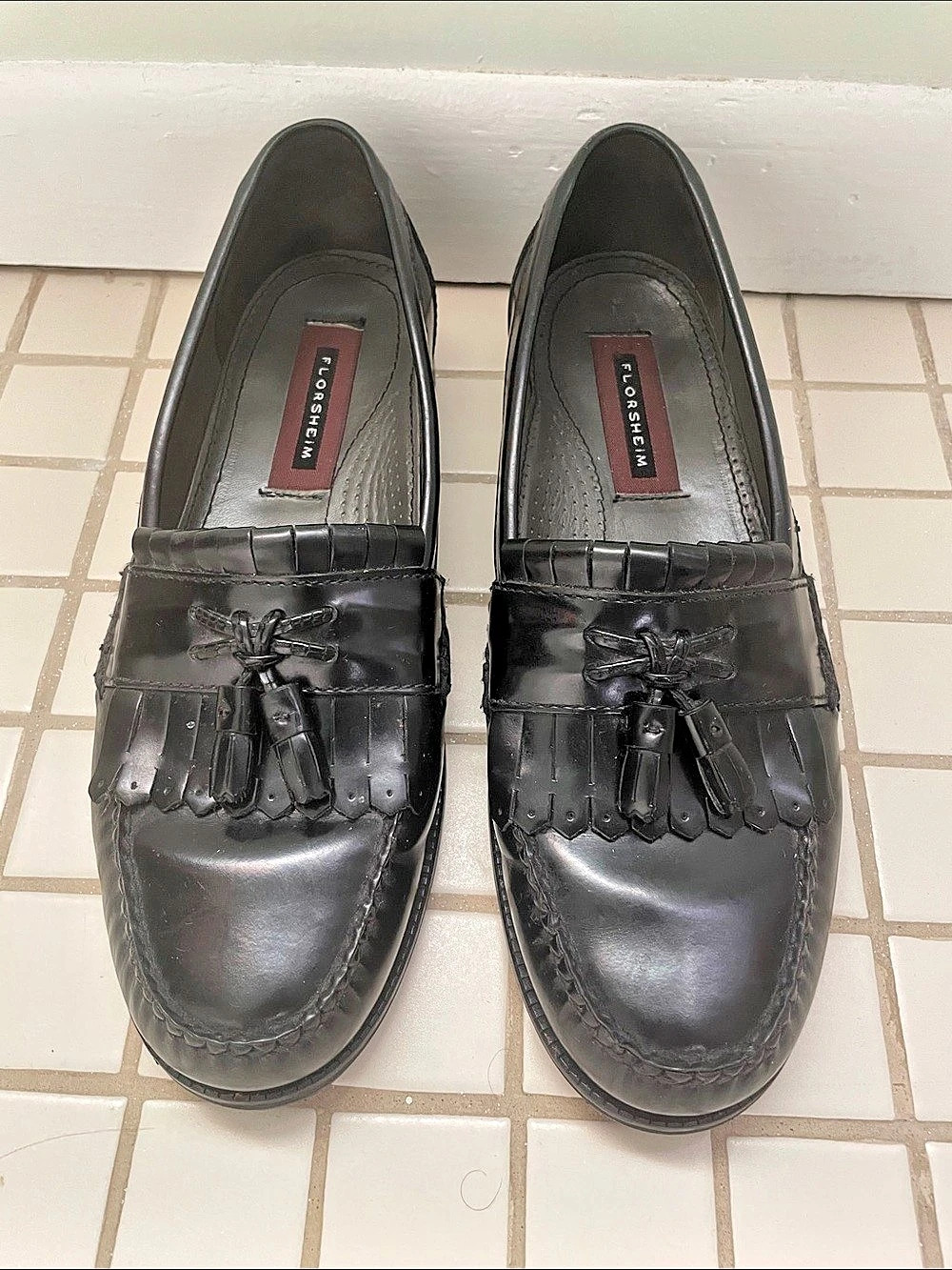 Florsheim Black Leather Tassel Loafers US 10.5 D